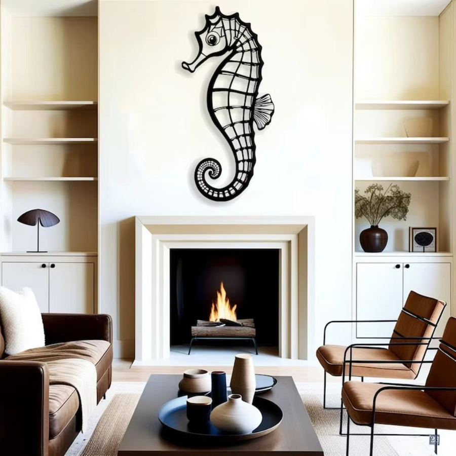 CIFBUY Seepferdchen Metall-Wandkunst in Schwarz für maritime Dekoration und Strandhaus-Design - Bild 2