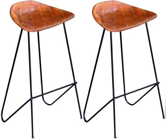 vidaXL Barhocker 2er Set im industriellen Stil aus Echtziegenleder und Eisen, Schwarz und Braun - Bild 1