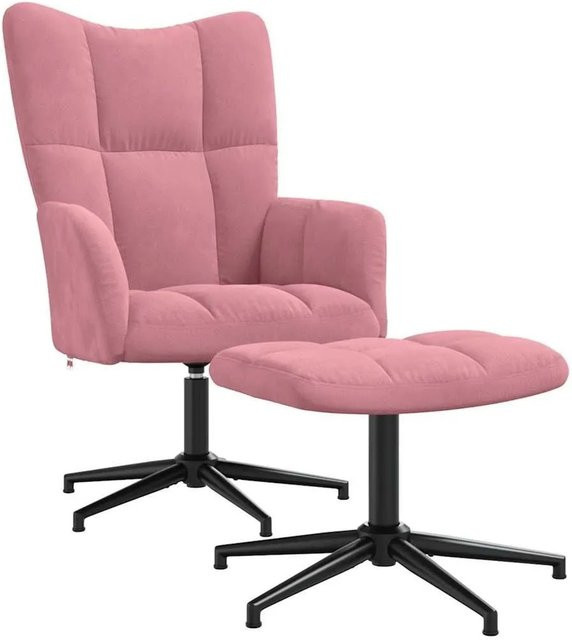 vidaXL Relaxsessel mit Hocker in Rosa, moderner Samt-Sessel mit 360 Grad Drehsitz und Metallgestell - Bild 1