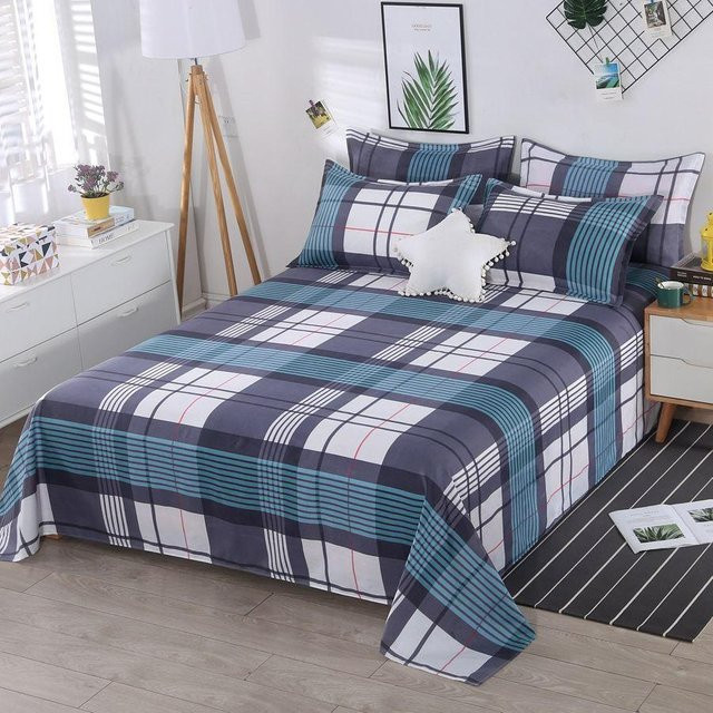 WTEMPO Bettlaken aus Baumwolle und Polyester, blau, kariert, B/B: 200 x 230 cm - Bild 1