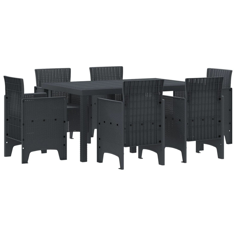 vidaXL 7-teiliges Garten Esszimmer Set aus Poly Rattan in Anthrazit mit rechteckigem Tisch und 6 Stühlen - Bild 2