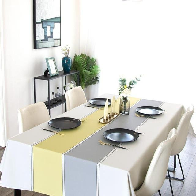 Wasserdichte und ölabweisende Tischdecke von Your Warm Home in Beige, minimalistisches Streifenmuster, rechteckig, B/T: 140 x 90 cm - Bild 1