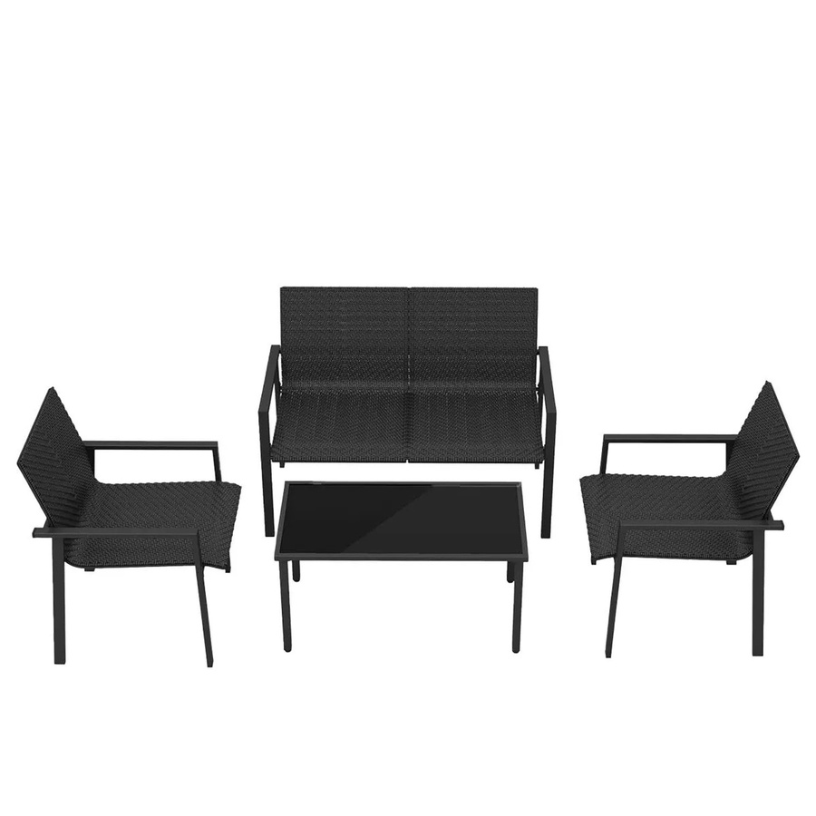 Costway Gartenmöbel Set 4-teilig in Schwarz und Braun aus Metall, Kunststoff und Glas - Bild 2
