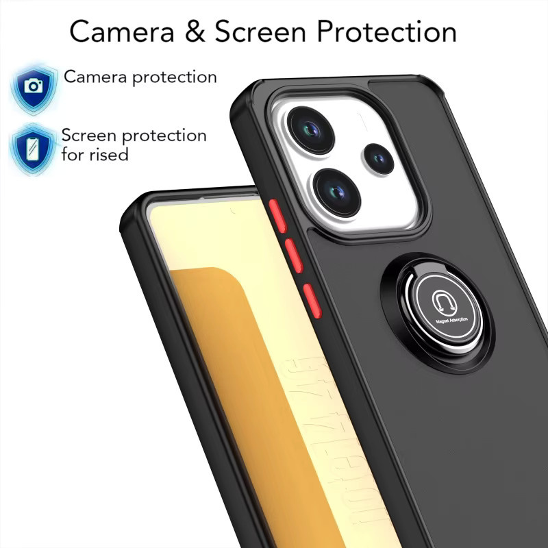 Stoßfeste Handyhülle mit Ringhalter und drehbarer Autohalterung für Xiaomi Redmi Note 14 15 13 12 11 10 Pro Plus in Schwarz oder Grün mit matter Haptik - Bild 4