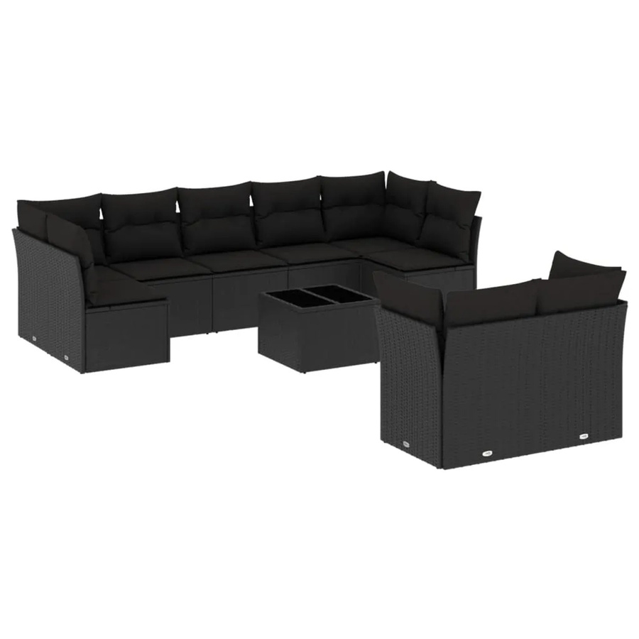 vidaXL 10-tlg Garten-Sofagarnitur in Schwarz aus PE-Rattan mit Polsterkissen und Stauraum - Bild 2