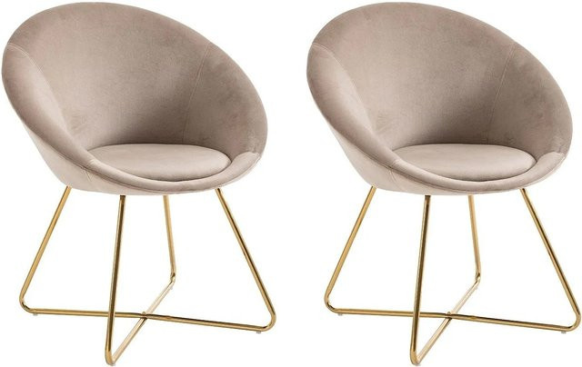 Vente-unique Stuhl Burban in Beige aus Samt mit goldenen Metallbeinen, Breite: 70 cm, Tiefe: 70 cm, Höhe: 70 cm - Bild 1