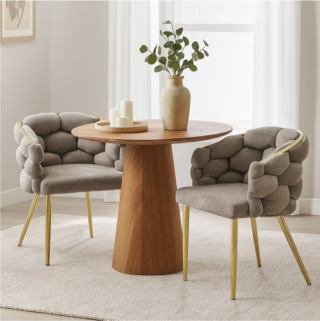 HTI-Living Stuhl Alsen in Gold und Braun mit Polsterstoff und Metallgestell - Bild 1