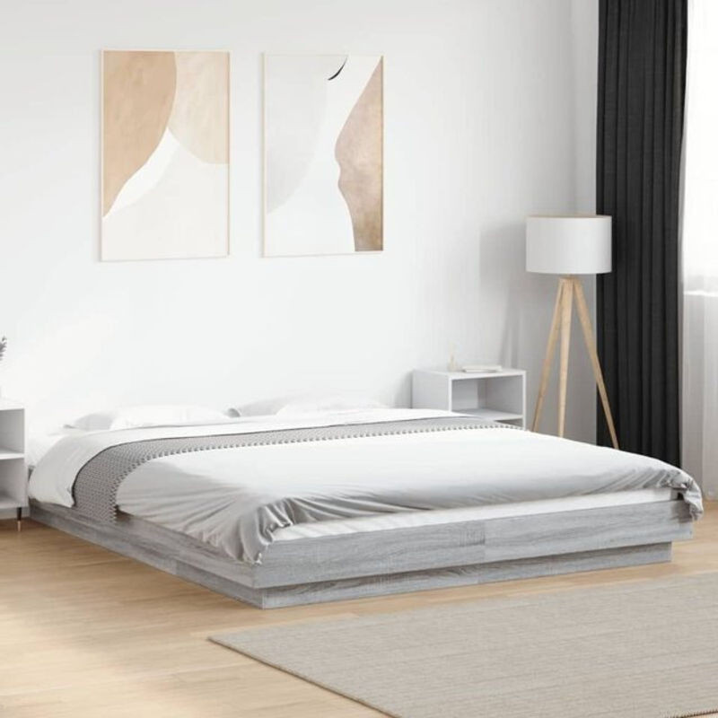 Modernes Doppelbett Vidaxl aus Holzwerkstoff in Grau, B/T/H: 160 x 200 x 23 cm - Bild 1