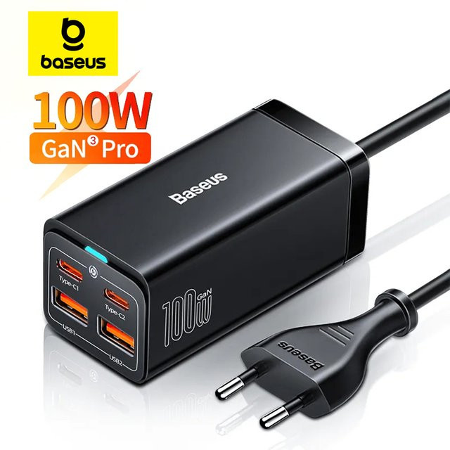 Baseus GaN3 Desktopladegerät 100W/65W mit USB-C und QC 3.0/4.0 in Schwarz - Bild 1