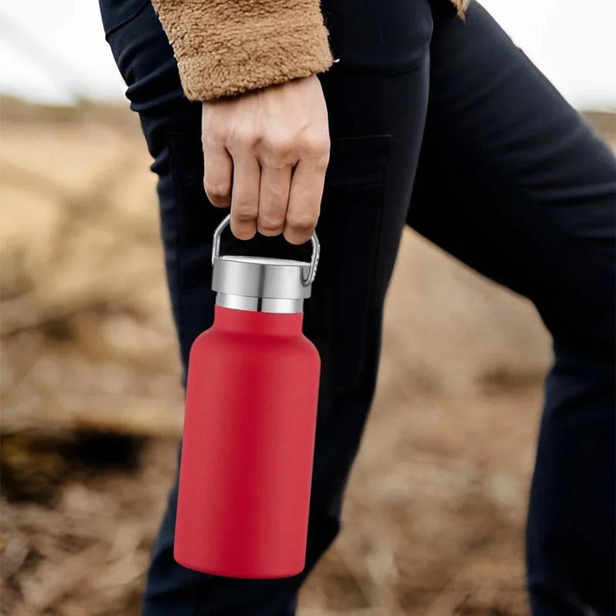 WATERSY Isolierter Edelstahlbecher Mini Thermos-Wasserflasche mit Griff, Dunkelblau, 350 ml - Bild 2