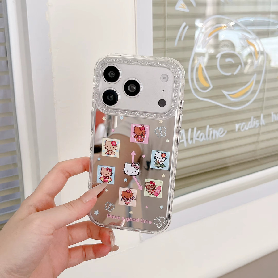 Sanrio Hello Kitty Smartphone Schutzhülle mit Make-up-Spiegel, Schleifen und Sternen für iPhone 17, 16 und 15 Pro Max - Bild 1