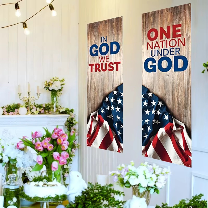 VIKAMA 2-teiliges Set Happy U.S. Kirchenbanner zum Unabhängigkeitstag aus Polyester zum Aufhängen - Bild 3