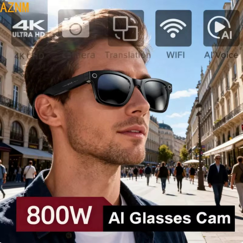AZNM Intelligente KI-Brille für Herren in Schwarz mit Kamera, Übersetzungsfunktion, Foto- und Videoaufnahme sowie wasserfester Anruffunktion - Bild 4