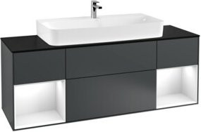 V&B Waschtischunterschrank Finion mit Wandbeleuchtung, Breite: 160 cm, Tiefe: 50,1 cm, Höhe: 50,1 cm, lackiert in Mattblau - Bild 1