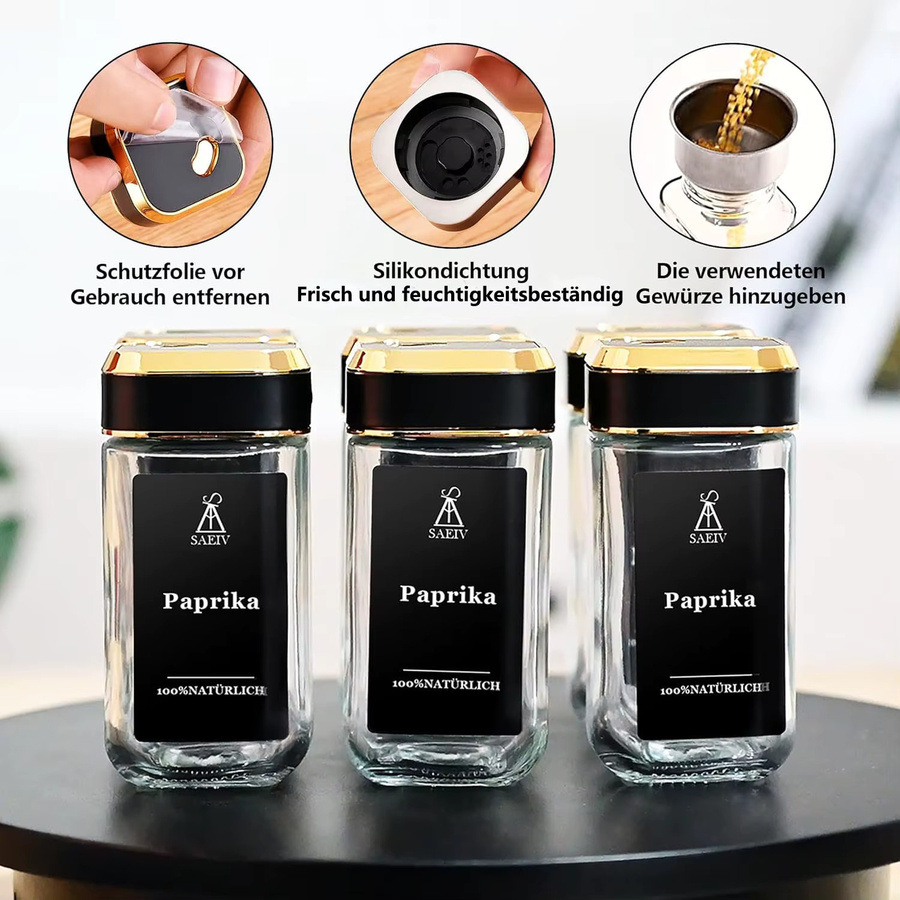 SAEIV Gewürzglas-Set aus Borosilikatglas in Gold, 12/24-teilig, 120 ml pro Glas - Bild 3
