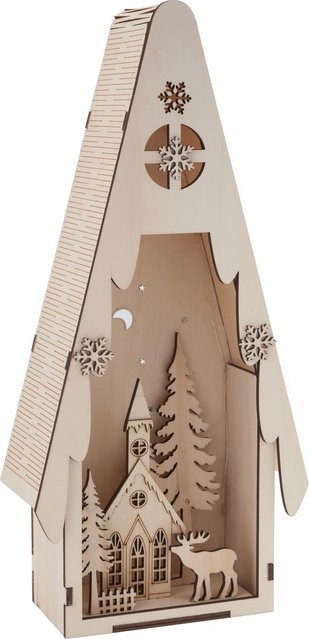 VBS Lichtertanne mit Winterszene und LED in Beige aus Sperrholz, Höhe: 19,3 cm, Breite: 41,0 cm, Tiefe: 8,5 cm - Bild 1