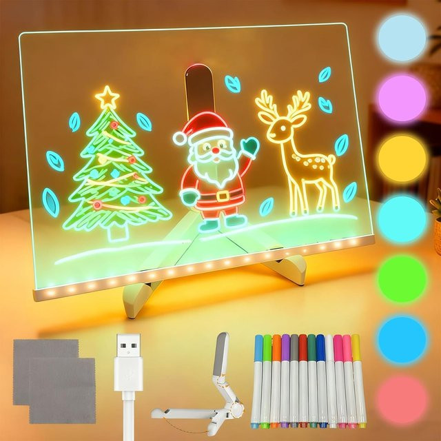 LCMKR LED Acryl-Nachrichtentafel mit RGB-Beleuchtung und USB-Anschluss, transparente löschbare Zeichentafel mit Ständer für kreative Werbung und Dekoration, Weiß - Bild 1