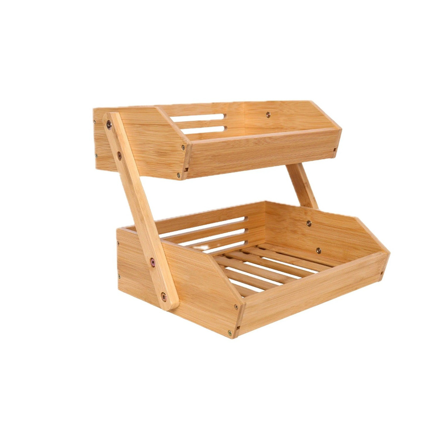 Relaxdays Obst Etagere aus Bambus in Natur, 2 Etagen, B: 26,5 cm, T: 30 cm, H: 25 cm - Bild 2