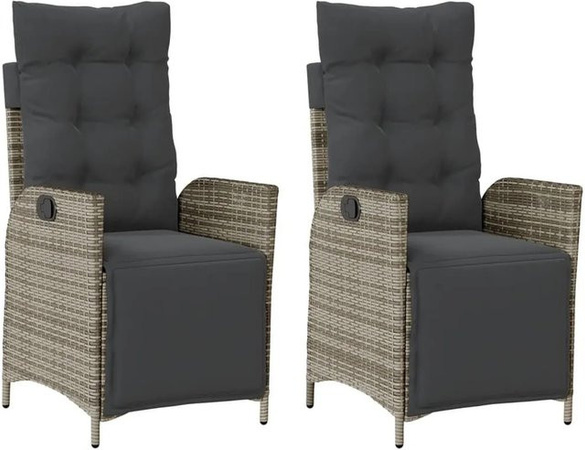vidaXL Set aus 2 Gartensesseln mit Fußteil aus grauem Polyrattan und UV-beständigen Kissen