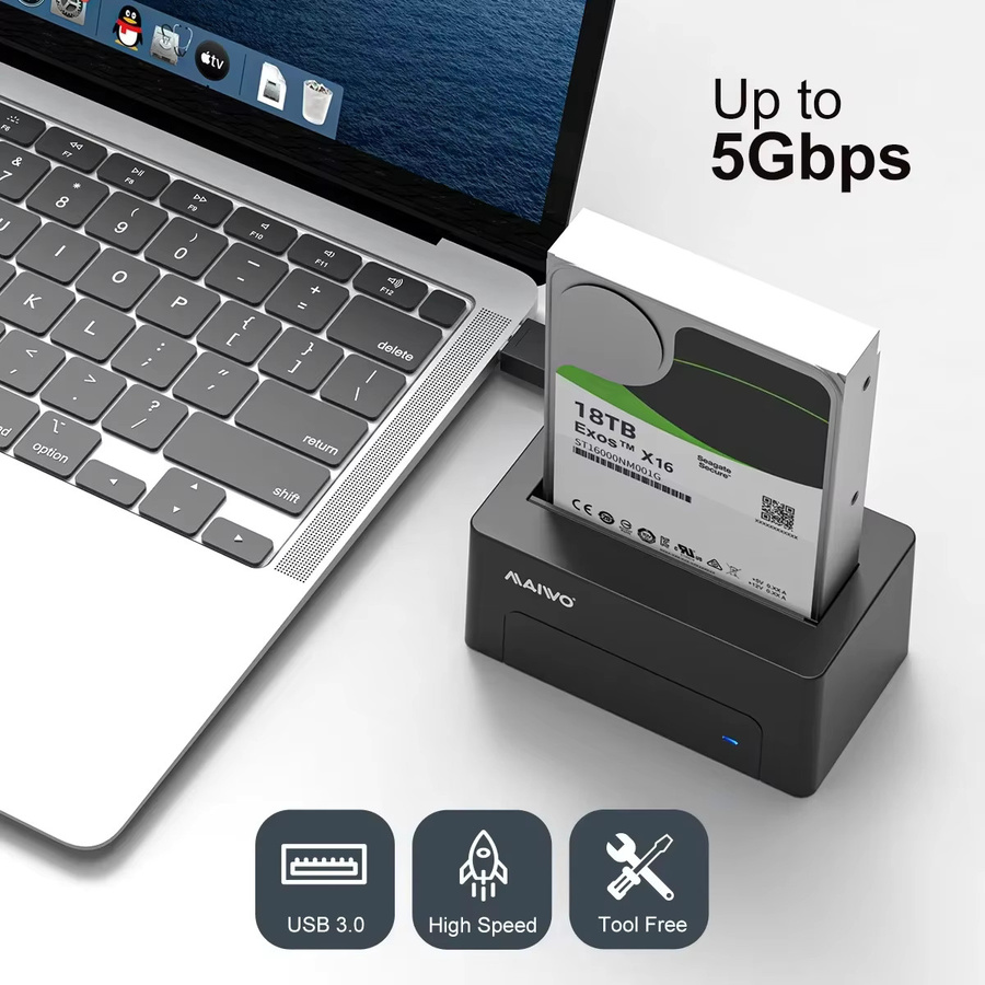 MAIWO SAS Festplatten-Dockingstation für 2,5 und 3,5 Zoll mit 5 Gbit/s, UASP, bis zu 22 TB Kapazität, SATA auf USB 3.0 Adaptergehäuse für PC - Bild 5