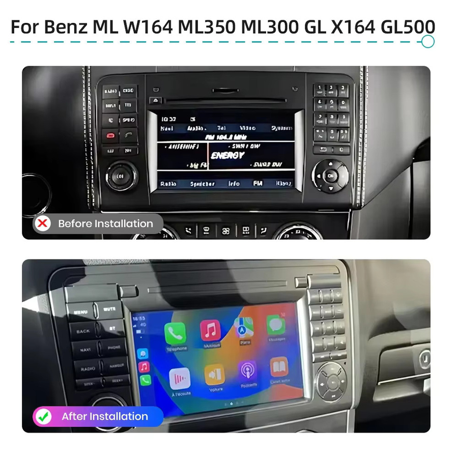 Sadocom Android 14.0 Autoradio mit 7 Zoll Display, 8GB RAM, 128GB Speicher, Carplay, DSP, GPS und WIFI für Mercedes Benz M-Klasse W164 und GL-Klasse X164, Schwarz - Bild 2