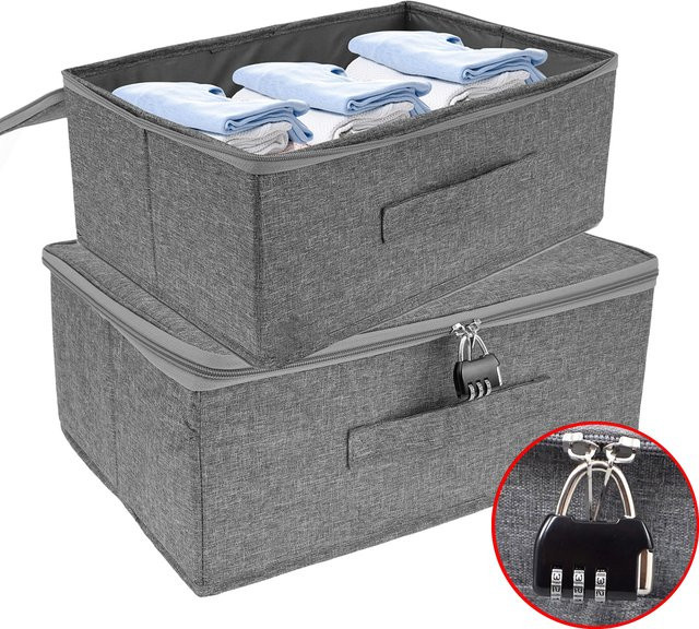 Willstar Aufbewahrungsbox für Kleidung und Steppdecken mit Chiffre-Schloss, grau, faltbar und staubdicht - Bild 1