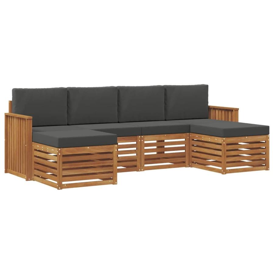 vidaXL Sofagarnitur 6-teilig aus Massivholz Akazie in Natur und Anthrazit mit Sitzkissen und Rückenpolstern - Bild 2