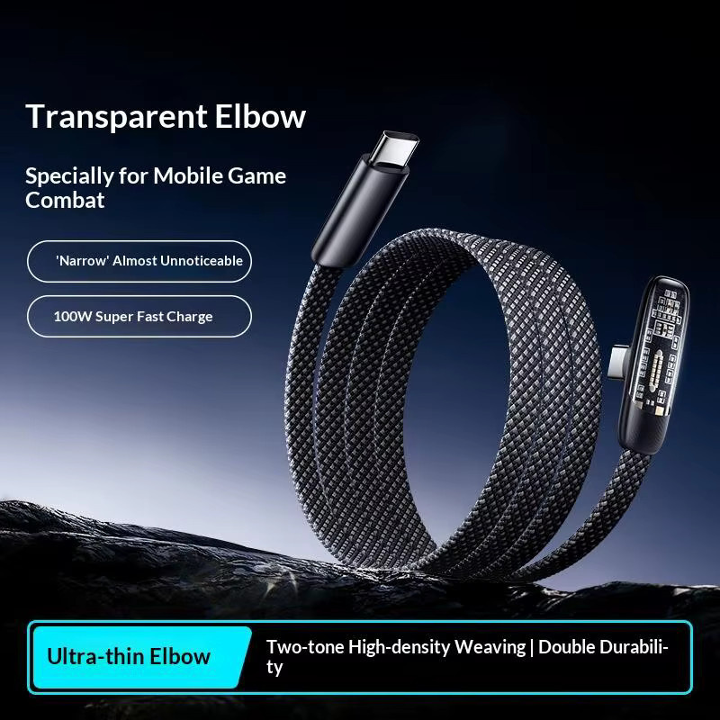 SAFENH USB-C-zu-C-Kabel 60W Schnellladekabel mit 90-Grad-Winkel und Nylon-Ummantelung in Schwarz - Bild 3