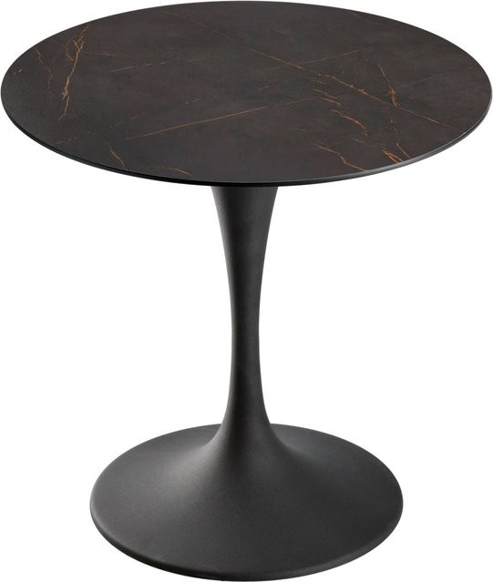 VEGA Tisch Tromba runder Beistelltisch mit Aluminiumgestell in Schwarz und Braun, Durchmesser: 80 cm, Höhe: 71 cm - Bild 1