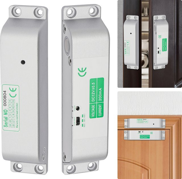 Elektrisches Sicherheitsschloss DC12V 200mA mit magnetischem Induktionsriegel in Silber, B/T/H: 15 x 3,4 x 2,8 cm - Bild 1