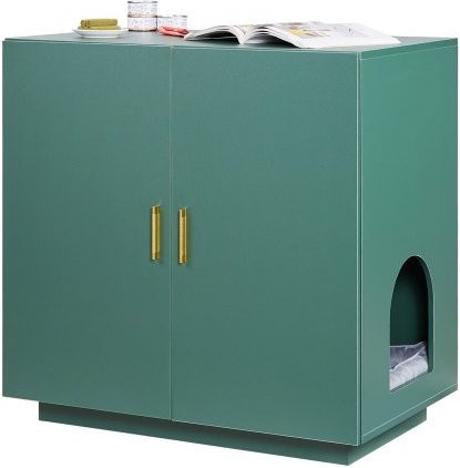 VEVOR Katzenschrank aus Holz in Grün und Gold, Katzenklo Schrank mit Doppeltür und Belüftungslöchern, Beistelltisch für Katzen, B/T/H: 80 x 50 x 79 cm - Bild 1