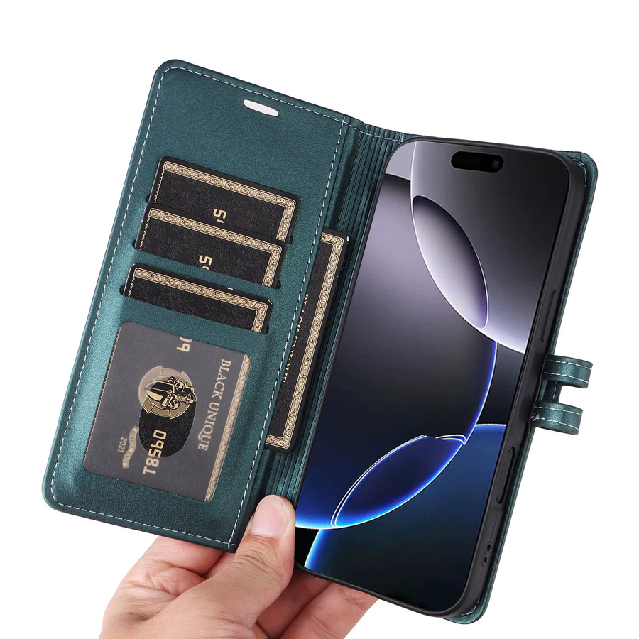 Business Leder Flip Handyhülle für iPhone mit Kartenetui und Taschenabdeckung in Rot - Bild 2
