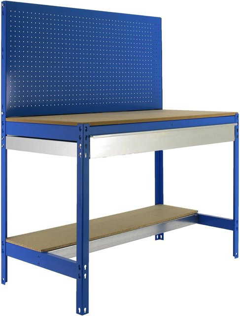 PROREGAL Werkbank Buffalo mit Werkzeugwand und Schubfach, Blau, H x B x T: 84 x 150 x 61 cm, Traglast 600 kg - Bild 1