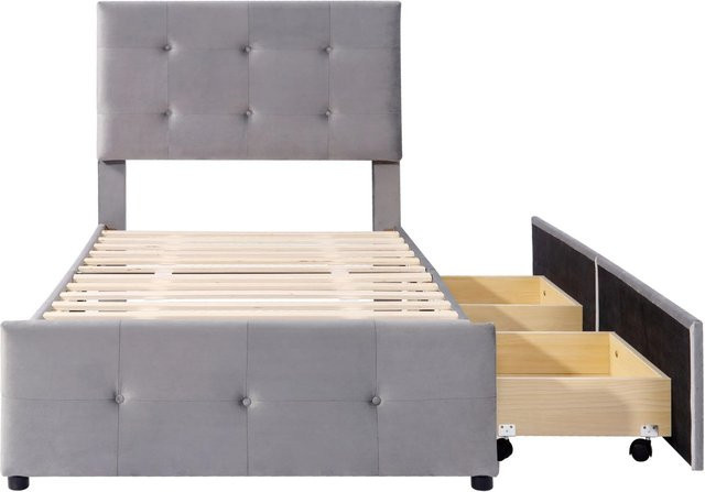okwish Polsterbett Kinderbett mit Lattenrost und Schubladen in Grau, B/T/H: 90 x 200 x 106 cm - Bild 1