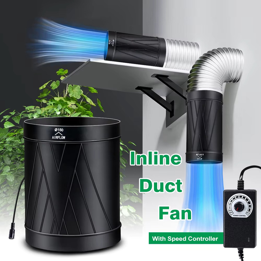 Hunta Inline-Rohrventilator für Gewächshauszelte mit bürstenlosem Gleichstrommotor und sanftem Windgeschwindigkeitsübergang, Schwarz - Bild 7