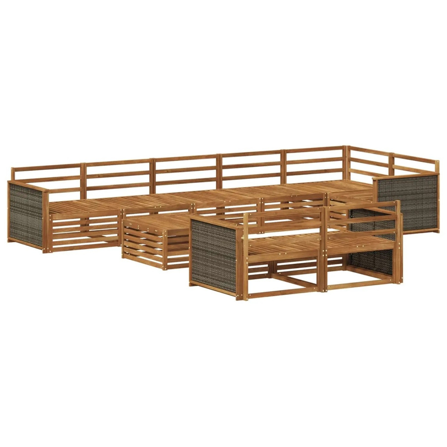 vidaXL Outdoor-Sofagarnitur aus Akazienholz in Braun, 9-teiliges Set mit Armlehnen und modernem Design - Bild 2