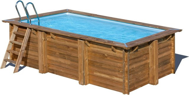 Gre Echtholzpool Marbella Rechteckiger Holzpool in Braun und Blau, B/T/H: 420 x 270 x 117 cm - Bild 1
