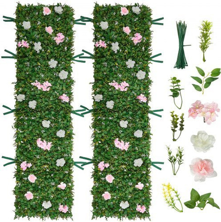 VEVOR Künstliche Hecke aus PE-Pflanzenwand mit Seidenblumen, 2er Set, Grün, B: 61 cm, H: 243,8 cm