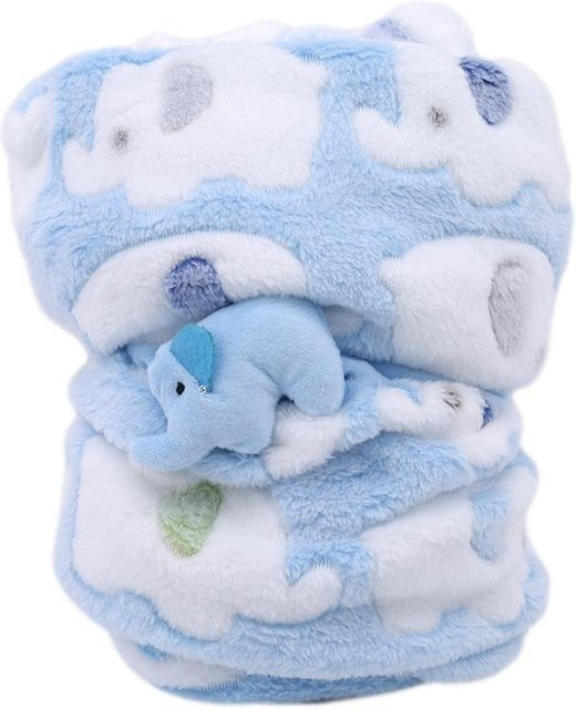 Niedliche Babydecke mit Elefant-Motiv aus Korallenvlies in Blau für Neugeborene - Bild 1
