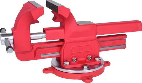 KS Tools Schraubstock mit Rundteller in Rot aus Stahl mit 150 mm Spannweite - Bild 1