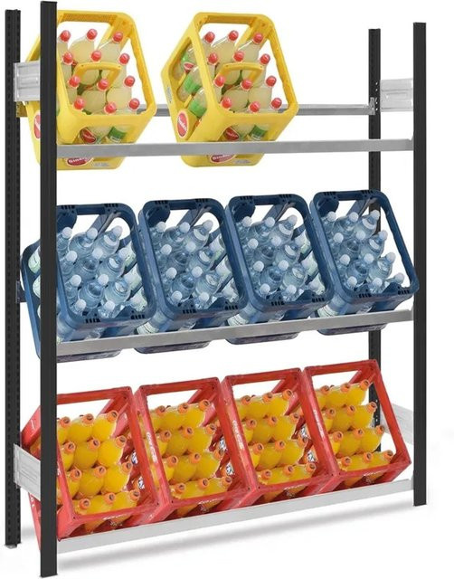 PROREGAL Getränkekistenregal Stecksystem T-Profil in Anthrazit/Verzinkt, H x B x T: 175 x 150 x 30 cm, 3 Ebenen mit 150 kg Fachlast für 12 Getränkekisten - Bild 1