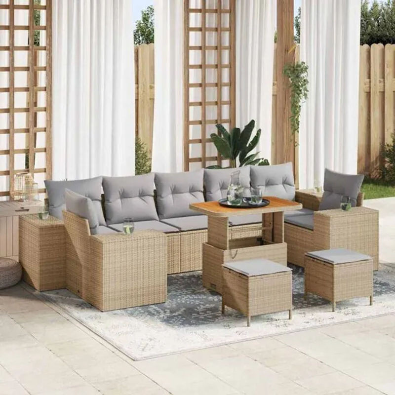 Vidaxl Garten-Sofa-Set aus 10 Teilen in Beige und Grau, modulares Polyrattan Loungemöbel-Set, B/T/H: 90 x 55 x 71 cm - Bild 1