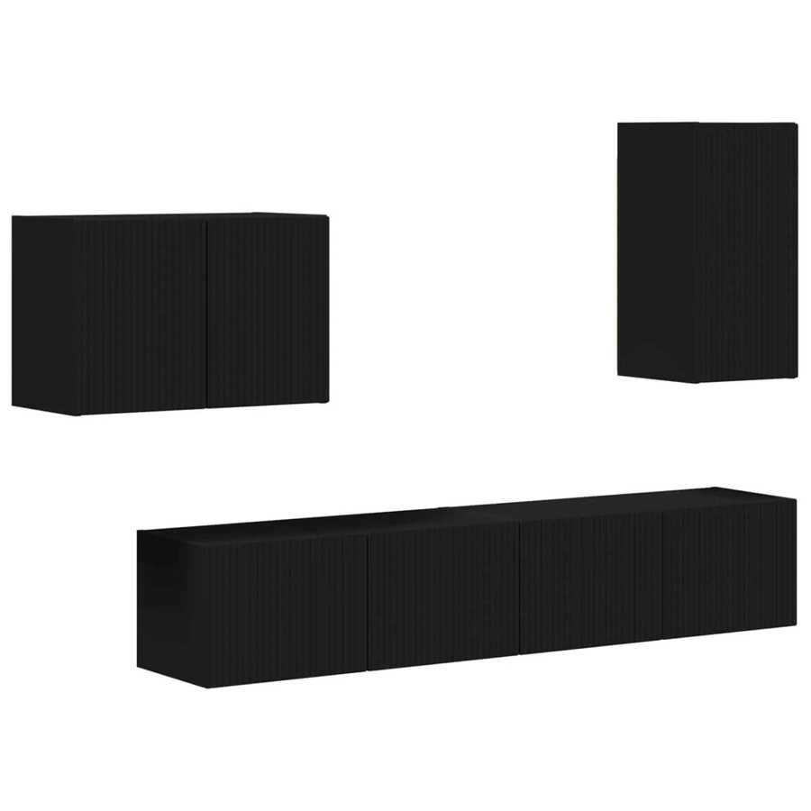 vidaXL TV-Wandregal-Set aus Holzwerkstoff, 4 Stück, Schwarz, matt, Wandmontage - Bild 2