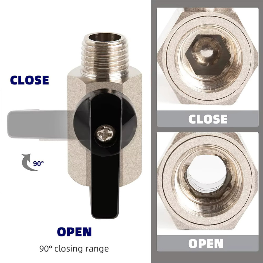 Kaikarai Messing Kugelhahn Mini-Ventil Stecker zu Buchse in Schwarz Matt mit 1/4 Zoll BSP Gewinde für Luft, Wasser, Gas und Öl - Bild 4