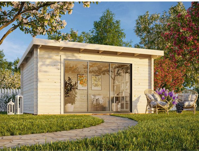 Palmako Gartenhaus Lea Slide aus Fichtenholz in Braun, B x T: 450 x 330 cm - Bild 1