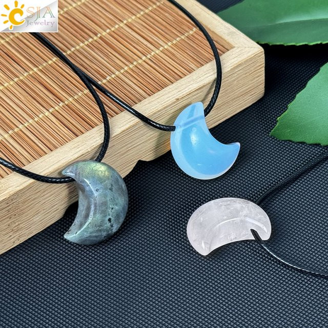 CSJA Jewelry Halskette, Halbmond, weißer Kristall-Anhänger, Naturstein, Unisex - Bild 1