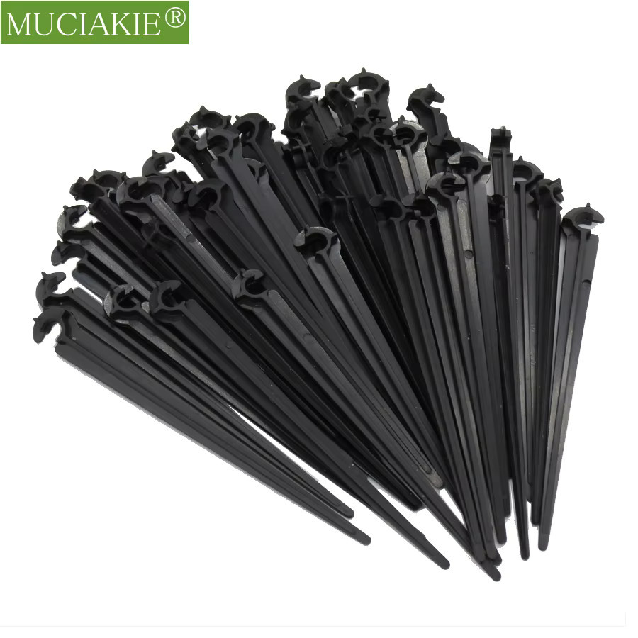 100 Stück Kunststoff Halter mit festen Pfählen für 4/7mm PVC-Schläuche zur Gartenbewässerung, Schwarz, Höhe: 11/20 cm - Bild 2
