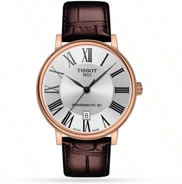 Tissot Armbanduhr Automatik, Roségold, schwarzes rundes Zifferblatt, Leder, Herren - Bild 1