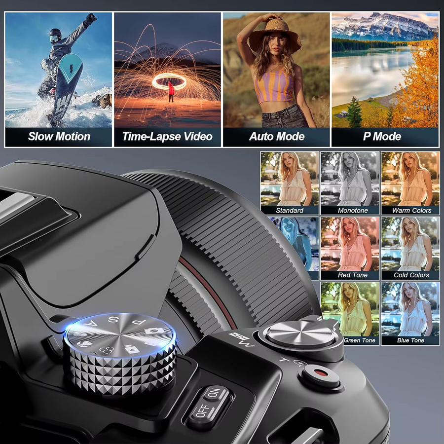 NBD 5K Digitalkamera in Schwarz mit 16-fachem optischem Zoom, WLAN und App-Steuerung sowie 180 Grad drehbarem Bildschirm für Fotografie und Vlogging - Bild 3