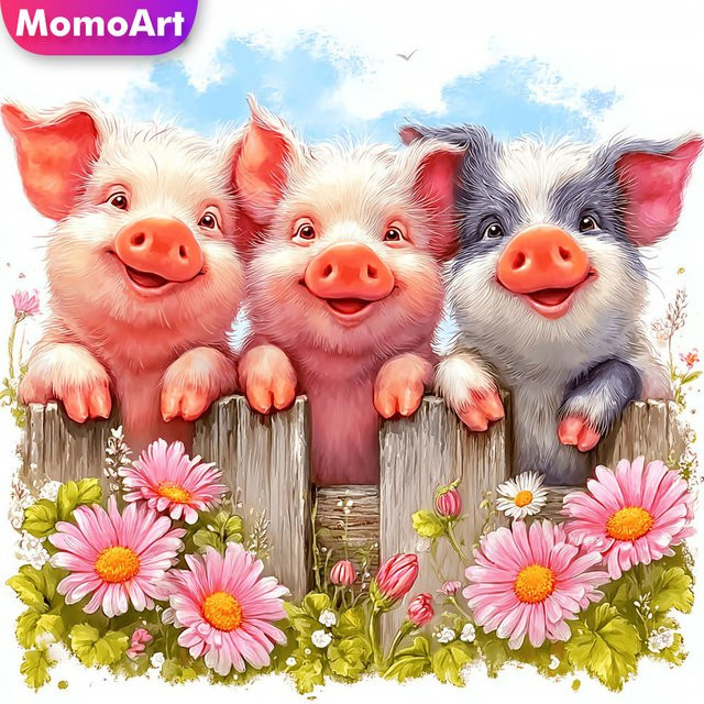 Momoart Diamant-Mosaik DIY Strass-Malerei Schwein mit Gänseblümchen, Multicolour, B/B/B: 20 x 20 x 20 cm - Bild 1